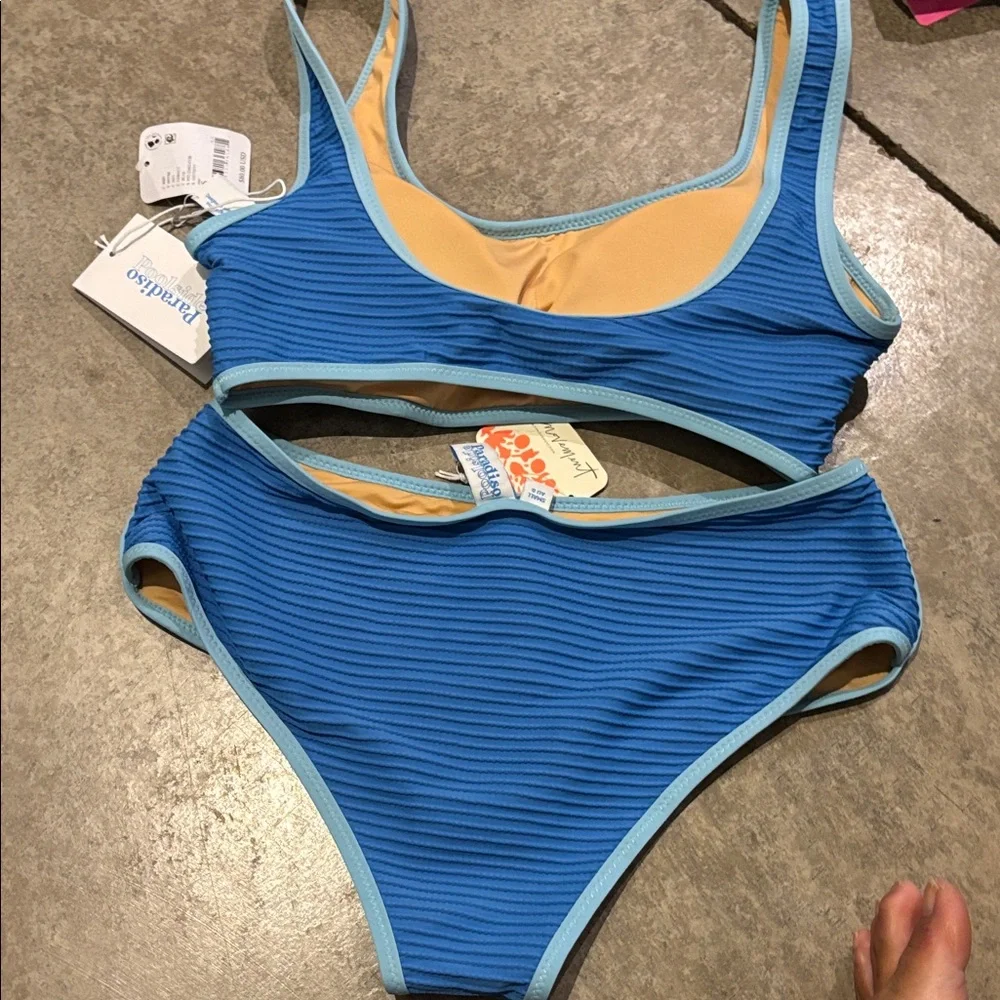 Blue Poolside Pardiso Ribbed Two-Piece Swim Set Size S NWT - Picture 7 of 9
